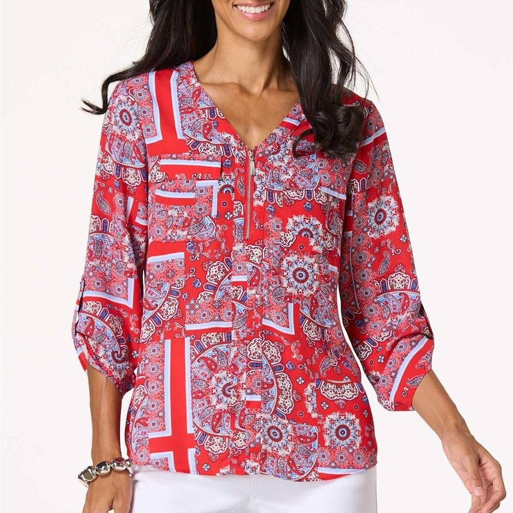 Cato Red Paisley Print V-Neck Blouse